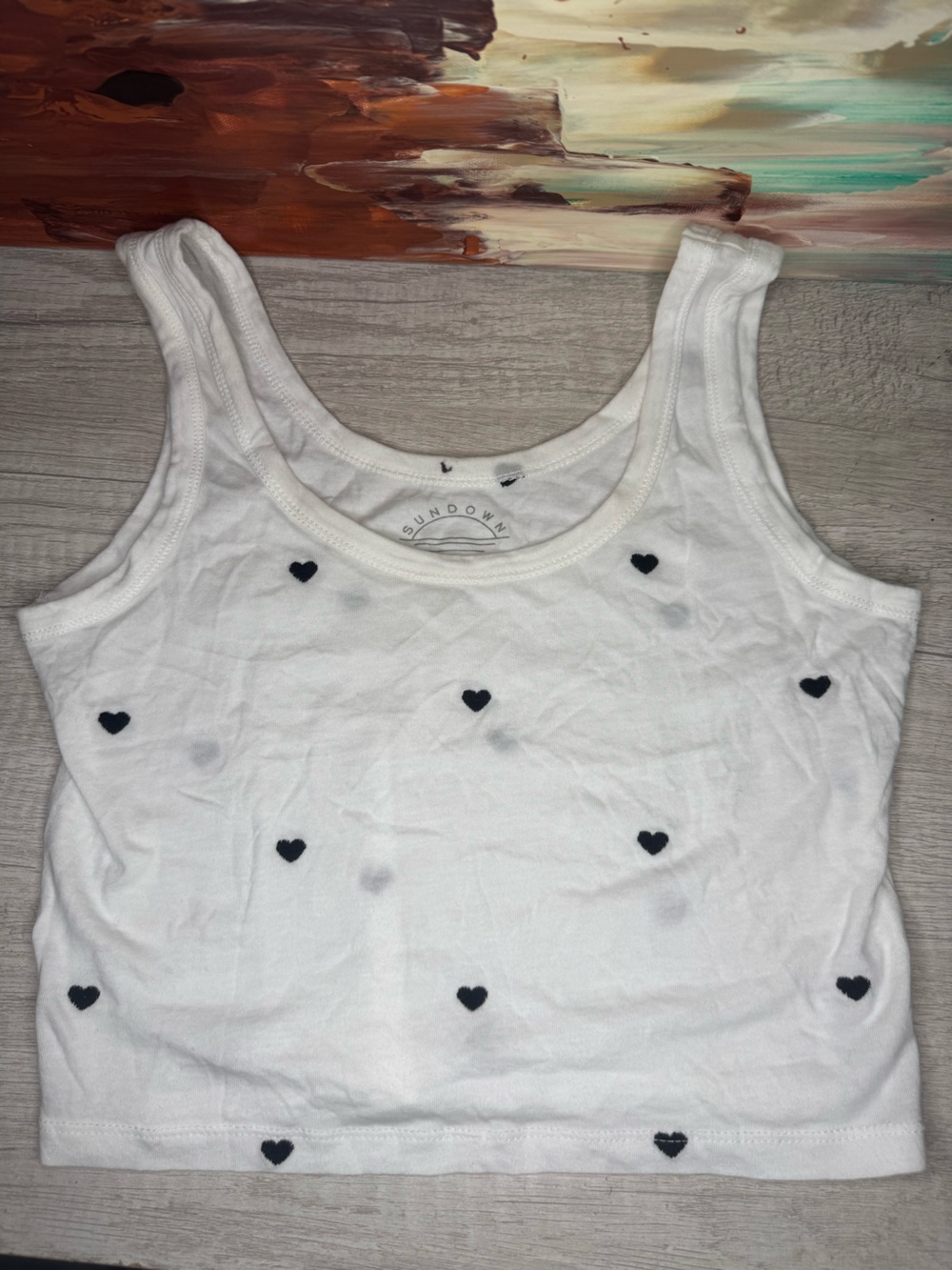 Sundown by Splendid White Heart Print Crop Tank Small